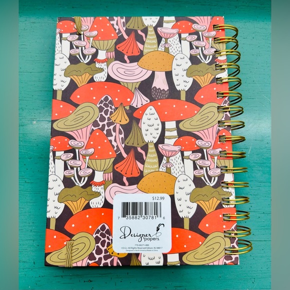 New Jumbo Mushroom Print Gold Spiral Journal Notebook - Picture 7 of 9